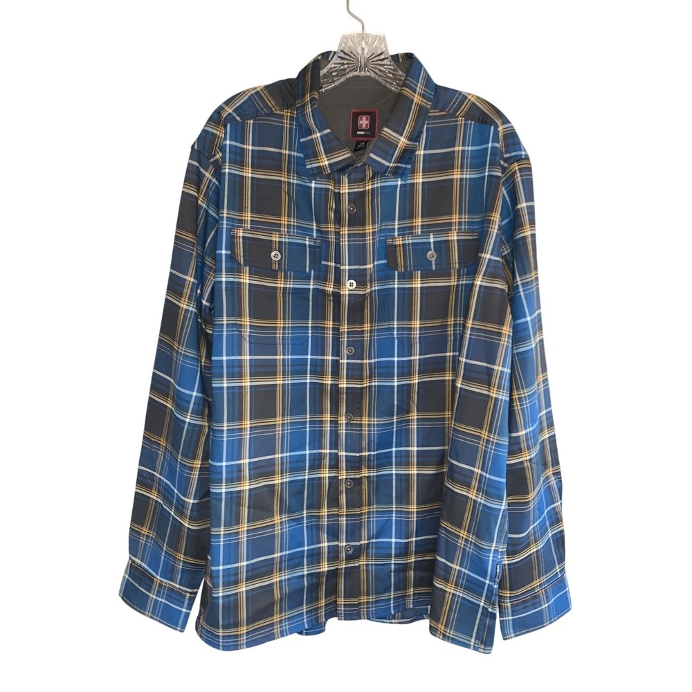 Official Men's Swiss Tech Plaid Flannel Button Shirt‎ Multicolor Large 42-44